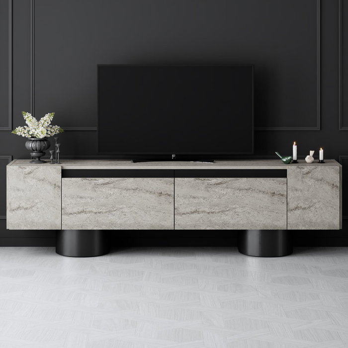 Hanah Home Soporte para TV Bohem - Travertino, Negro Hanah Home Soporte para TV Bohem - Travertino, Negro